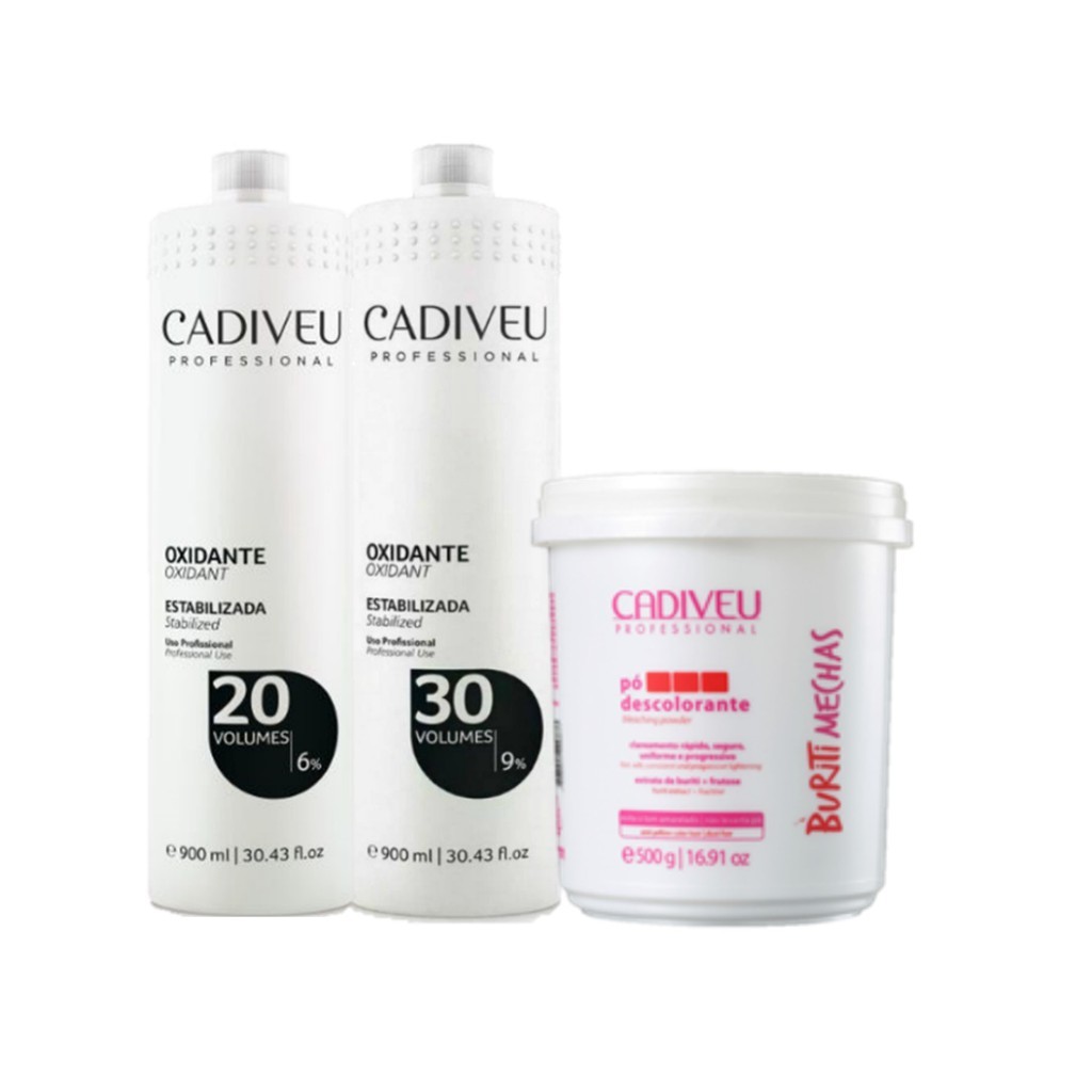 Kit Cadiveu Buriti Mechas Pó Descolorante 500gr + 1 Ox 20 Volumes 900ml + 1 OX 3
