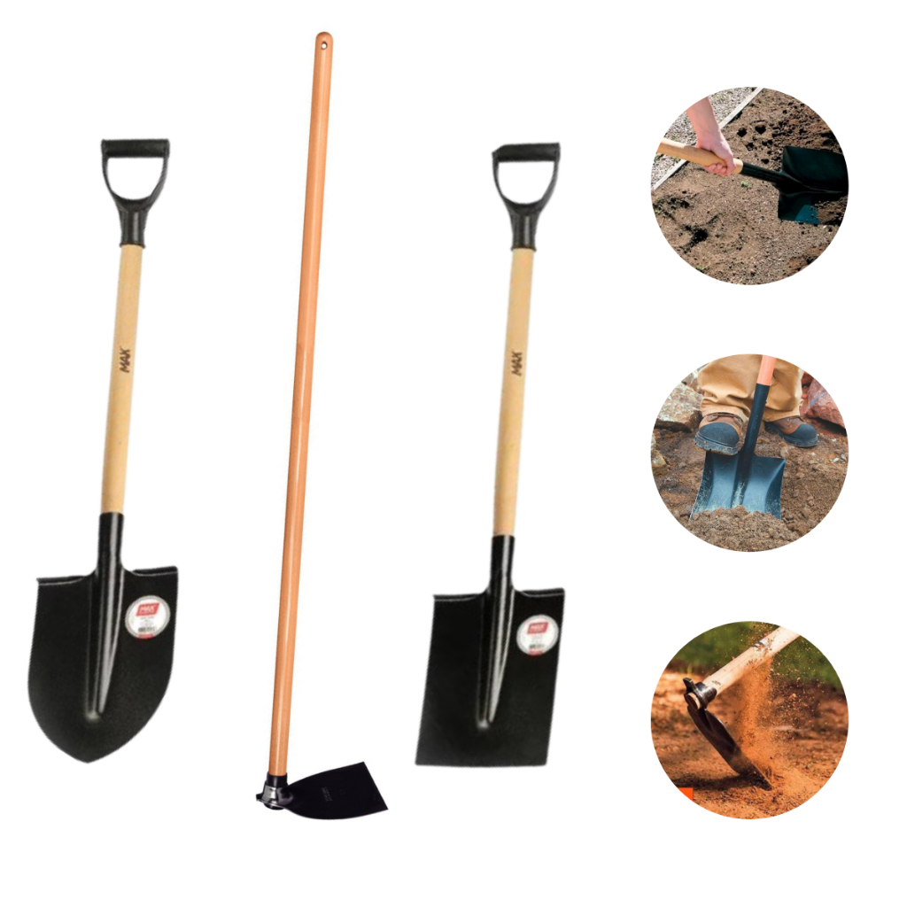 Kit Pá Quadrada + Pá de Bico + Enxada Construção Jardim Agricultura