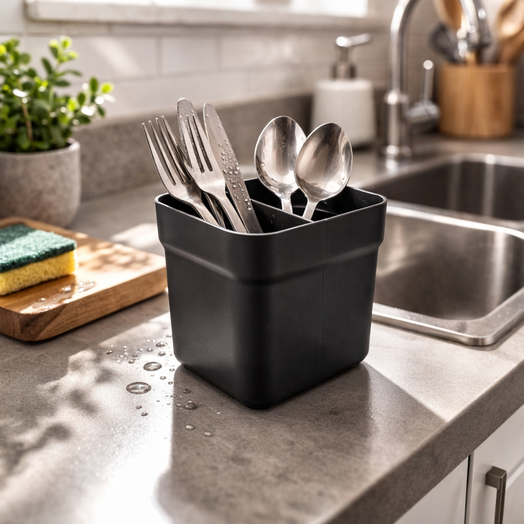 Escorredor De Talheres Compacto Com 2 Divisórias Preto Preto em Oferta na Shopee