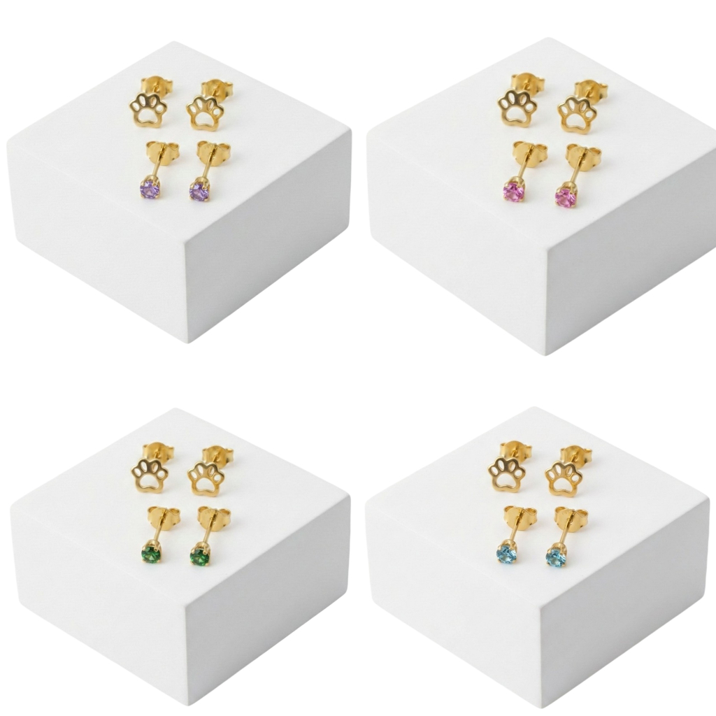 kit 2 Pares de Brincos infantis Antialérgicos folheados Ouro ou Prata Delicados