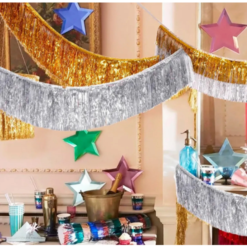 Enfeite Faixa Varal Franja Metalizada Festa Decoração 5mts