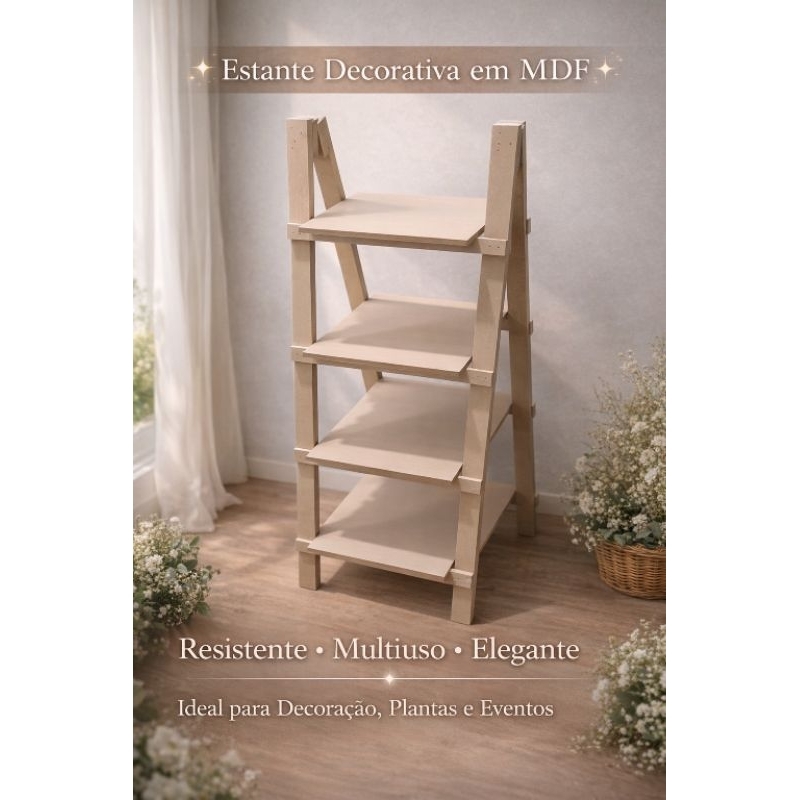 Estante Escada Decorativa em MDF 1,00m x 60cm Organizador Multiuso para Plantas Doces e Eventos Suporte Resistente