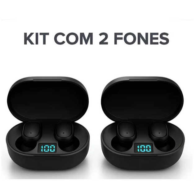 Kit 2 Fone De Ouvido Sem Fio E6s Bluetooth Com Estojo De Carregamento e Microfone
