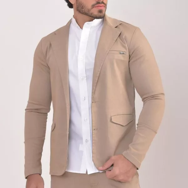Blazer Masculino Slim de Sarja Premium Esporte Fino Alfaiataria Elastano Corte Italiano 2 Botões Paletó Casual Elegante