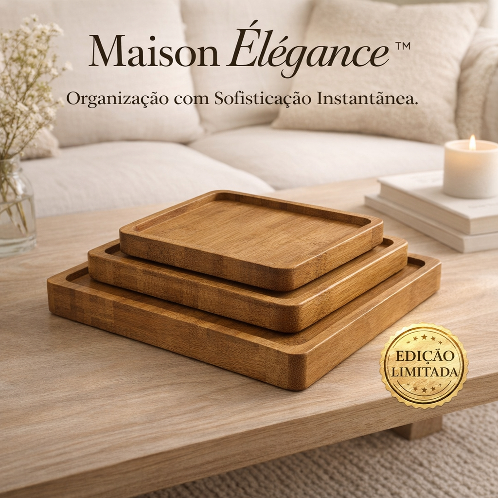 Bandeja Decorativa de Madeira Natural Premium – Organizador para Café, Perfumes e Decoração Sala Cozinha em Oferta na Shopee