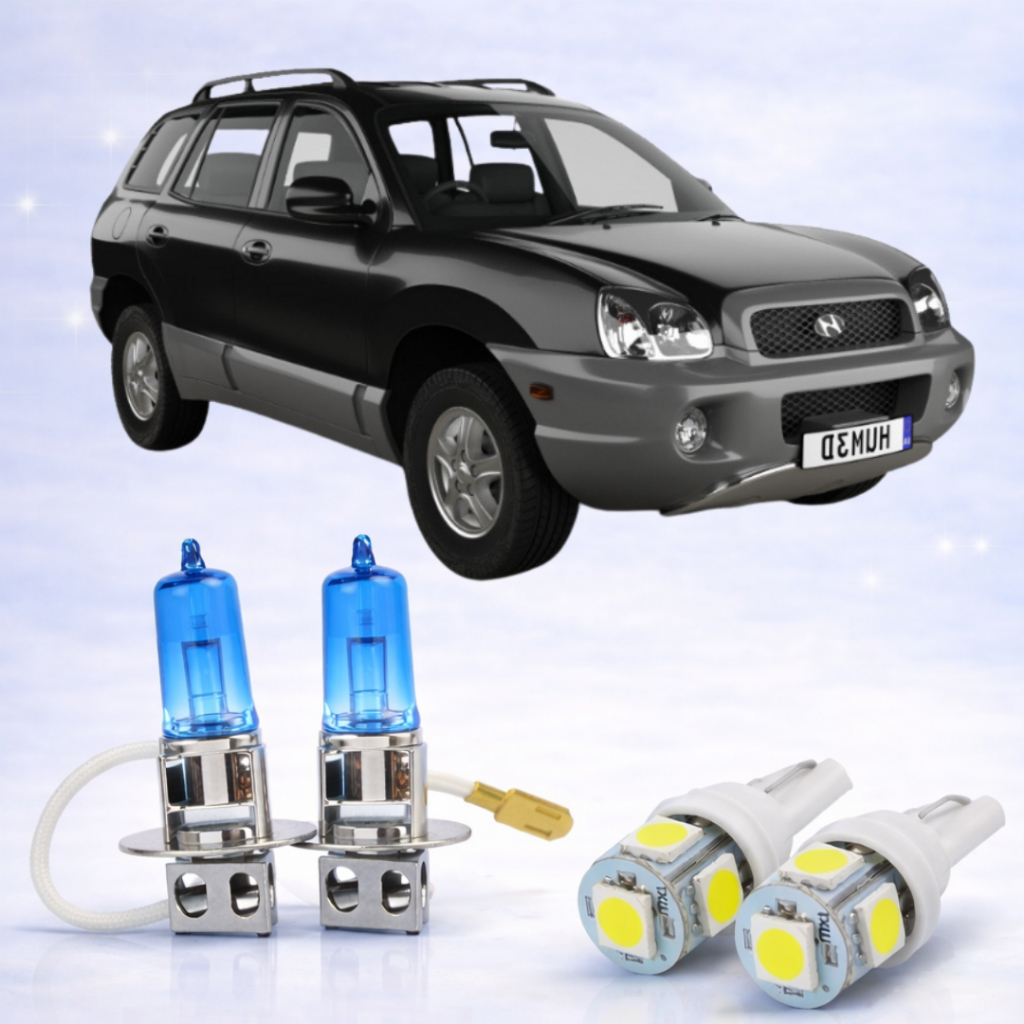 Kit Lâmpada H3 Farol de Milha + Lâmpada LED Super Branca 12V HYUNDAI SANTA FÉ 2001 ATÉ 2006
