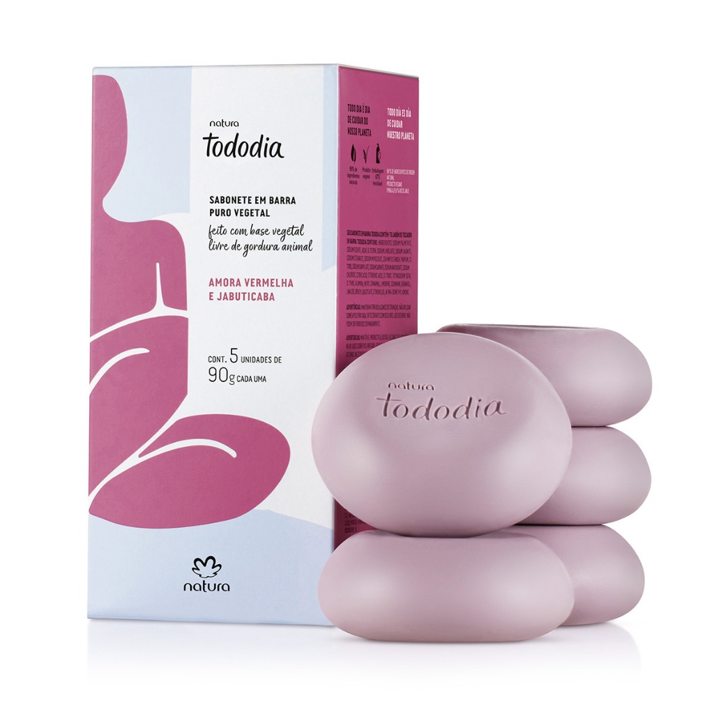 Sabonetes Natura Todo Dia - Amora Vermelha & Jabuticaba - Caixa com 5 Unidades 90g Cada
