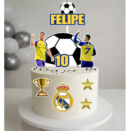 Topo de bolo  / Tema Cristiano Ronaldo/  Tema Vini Junior / Real Madri /CR7 / topo de papel pra bolo/ topo personalizado