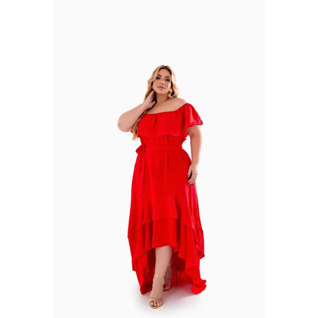 Vestido Longo Mullet Plus Size Ombro a Ombro Ciganinha com Cauda de Peixe para Festa e Casamento