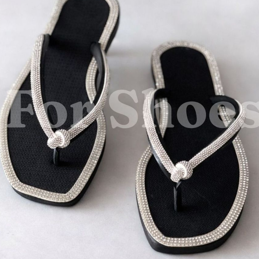Chinelo Rasteira Feminino Nó Strass Brilhante Leve Confortável