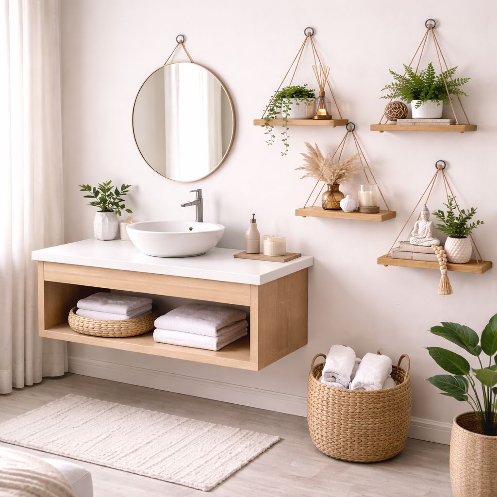PRATELEIRA SUSPENSA MDP SISAL ORGANIZE E DECORE SUA PAREDE SALA QUARTO KIT 2 3 4 UN FÁCIL INSTALAR