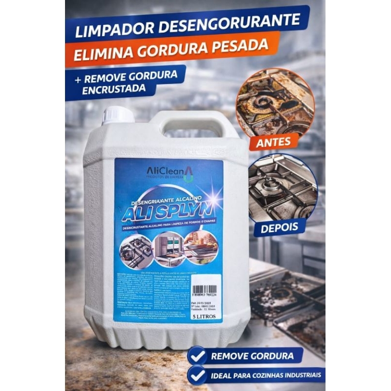 Desengordurante desincrustante alcalino limpa fornos, Air fryer e chapas, espetos, Roupas encardidas, Ali Splyn 5L