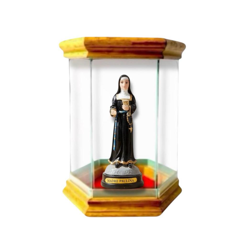 Imagem Madre Paulina 15cm Resina Com Redoma Oratório de Vidro