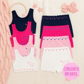 Kit 9,7 ou 5 Conjuntos Top + Calcinha Infantil 4 a 10 Anos Poliamida Menina Confortável em Oferta na Shopee