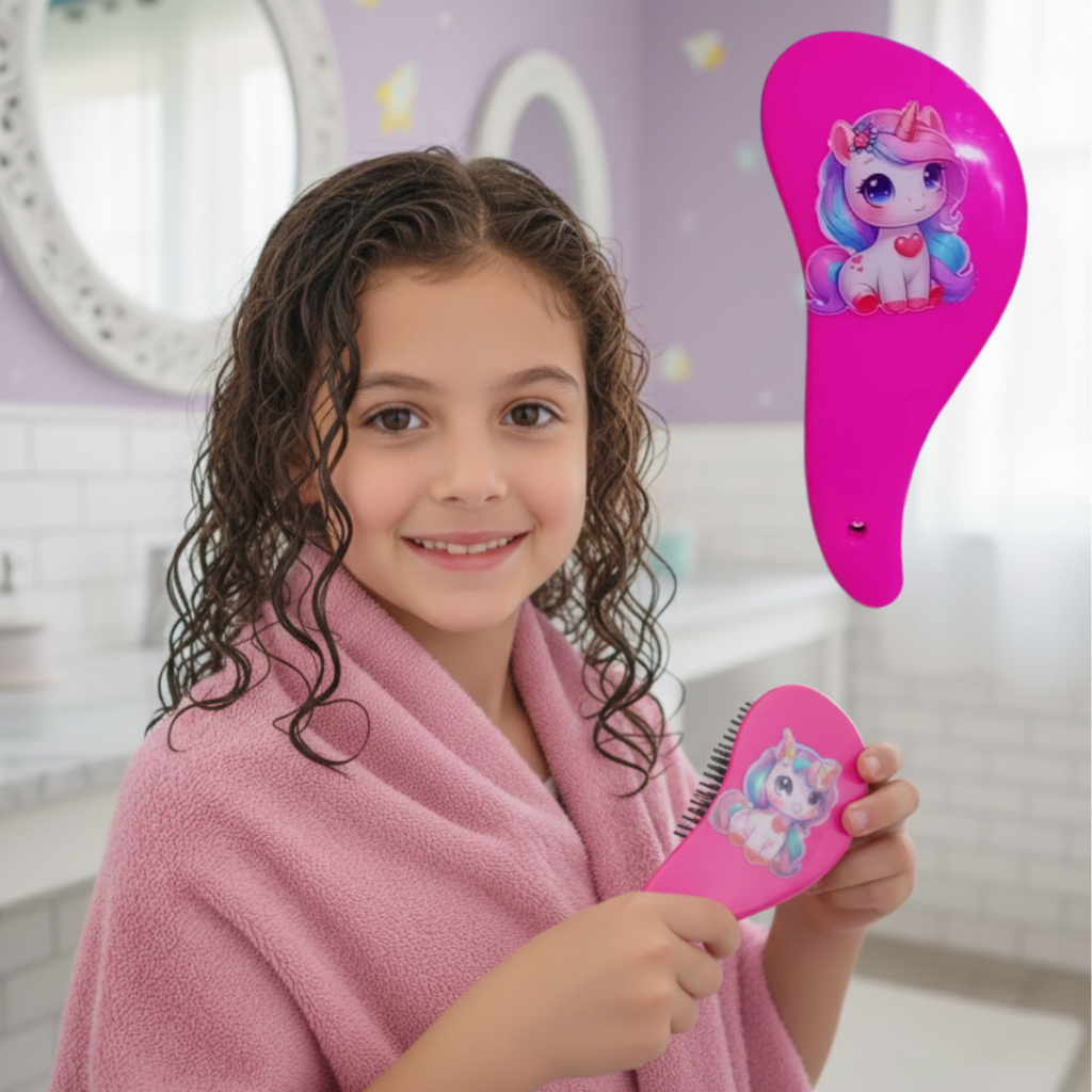 Escova De Cabelo Infantil Unicórnio Colorida Desembaraça Sem Puxar