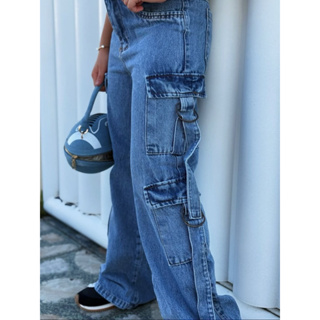 Calça Cargo Wid Leg Infantil Juvenil Crianca Calca Boca Larga Ajuste Lateral Moda Bolsa Jeans 100% em Oferta na Shopee