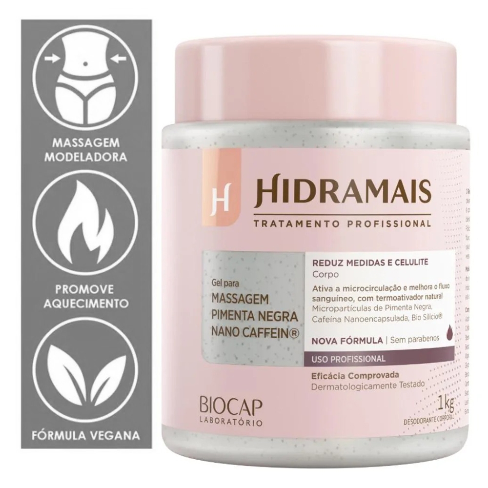 Gel Para Massagem Pimenta Negra Nano Caffein Hidramais 1kg