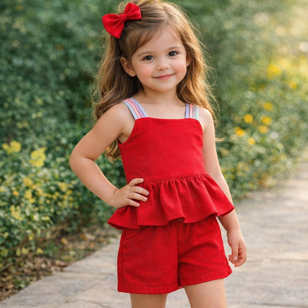 Conjunto Infantil Feminino Verão Blusa e Short Roupa Menina Moda Blogueira Lançamento Tendência