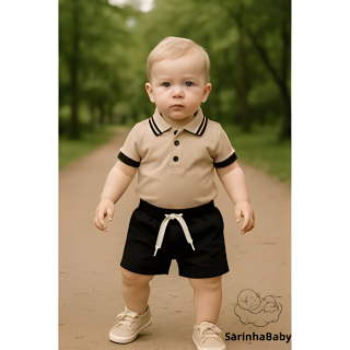 Conjunto Polo Infantil Masculino - Camisa + Bermuda Para O Verão 2025