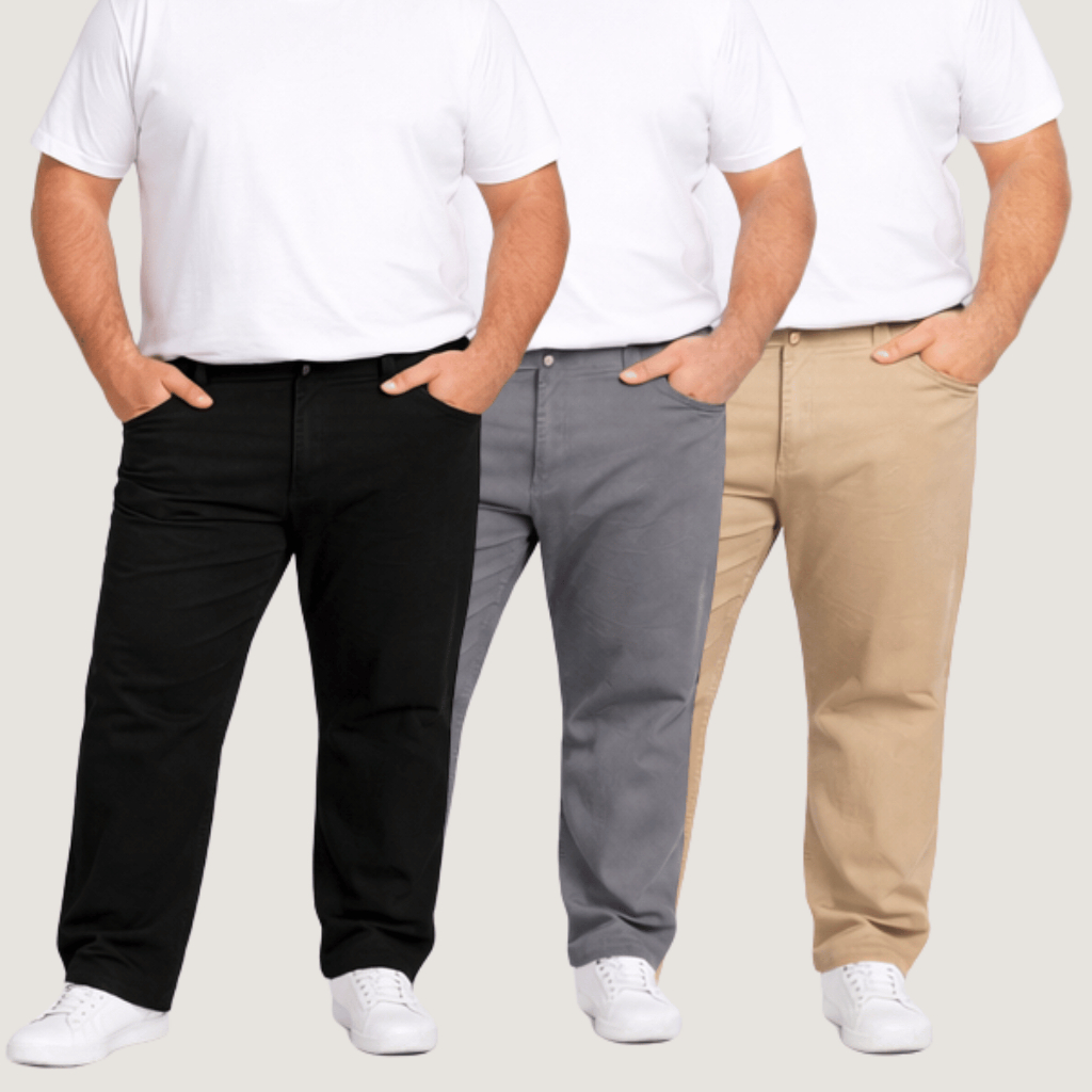 Kit 3 Calça Sarja Plus Size Masculina Tradicional Reta Casual Social Trabalho Premium Cintura Alta Tamanhos 50 ao