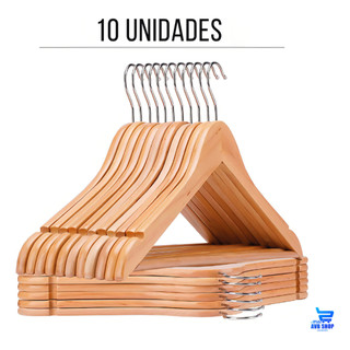 Kit 10 Cabides Para Roupas Madeira Cabides Organizador Closet Calças Camisas Saias Atacado Premium