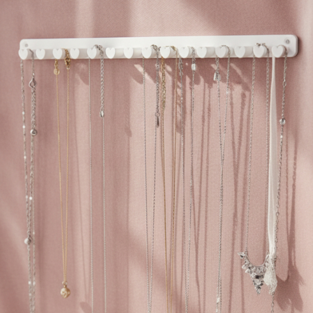 Organizador de Joias Para Pendurar Coração Parede Expositor Anéis Suporte Colar Pulseira Dupla Face