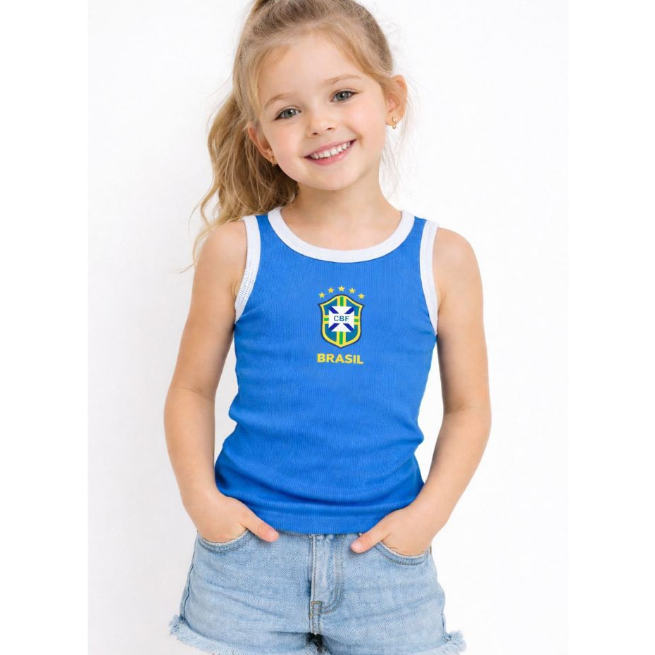 Camiseta Regata Infantil Brasil Copa Do Mundo Futebol Menina Feminina Estilosa E Confortável