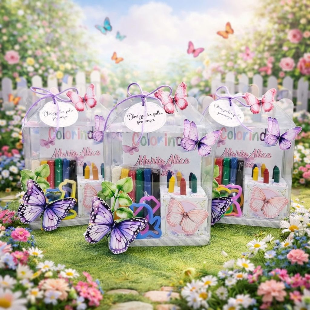 Kit Festa Luxo Jardim das Borboleta Personalizados I Lembrancinhas I Festas I Caixinhas I Kit Colorir I Kit Massinha