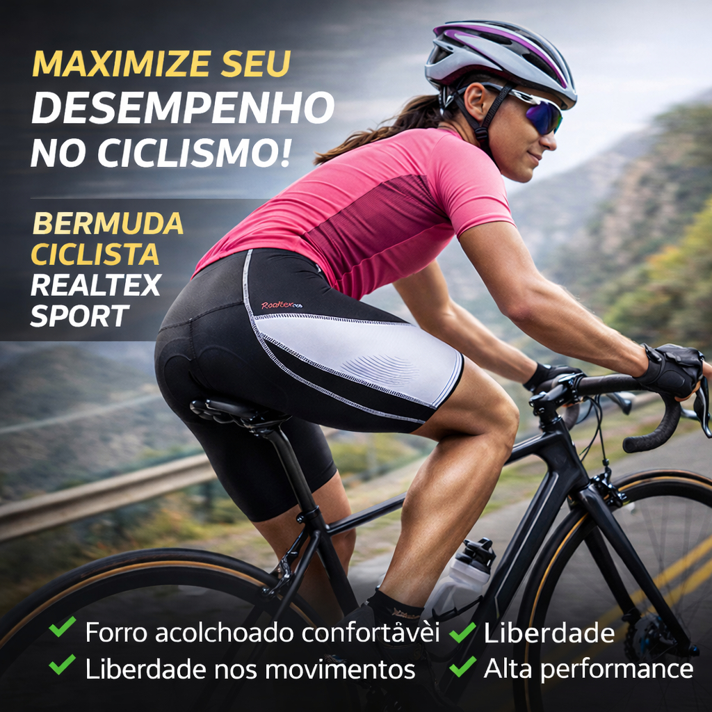 Bermuda Ciclismo Feminina Realtex Acolchoada Anatomica Poliamida Elastano UV50 Bacteriostatica Bike MTB Treino Pedalada