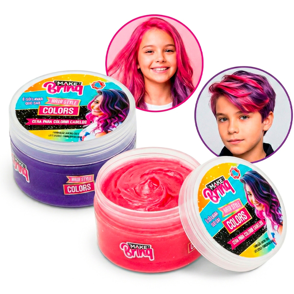 Cera Colorida Cabelo Hair Style Colors Lavavel Temporaria Infantil Menina 5 Anos Polibrinq