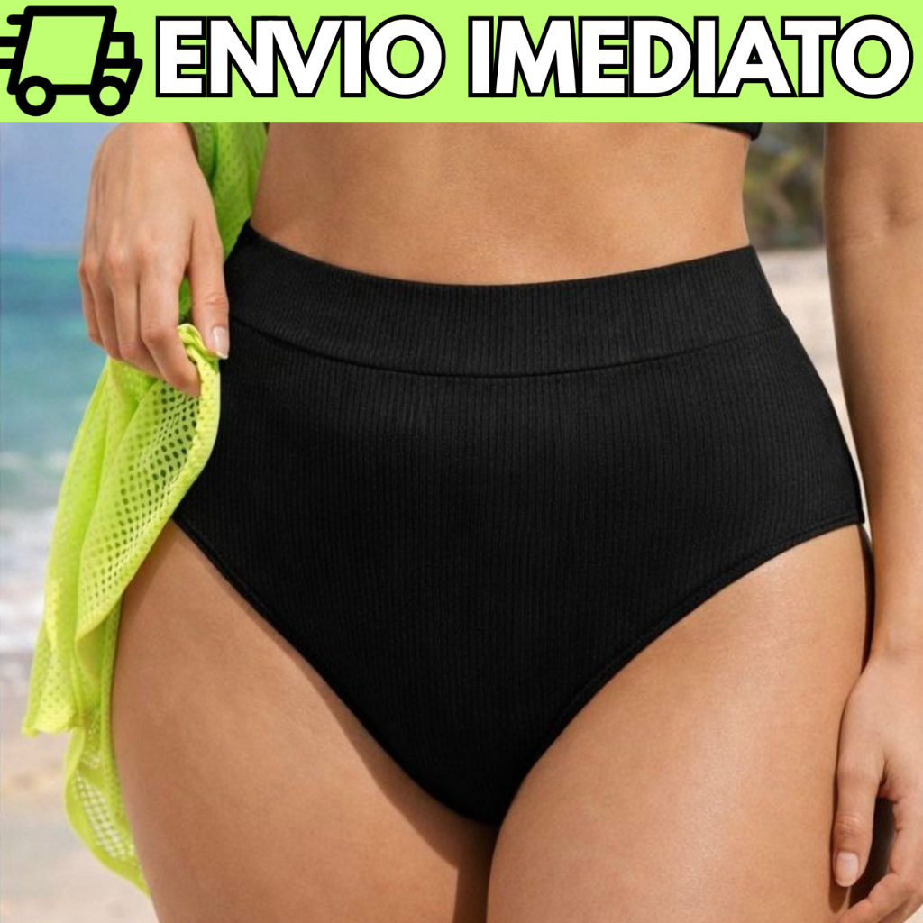 Calcinha Hot Pants Cintura Alta Modeladora Não Transparente Tecido Duplo Praia Piscina Look em Oferta na Shopee
