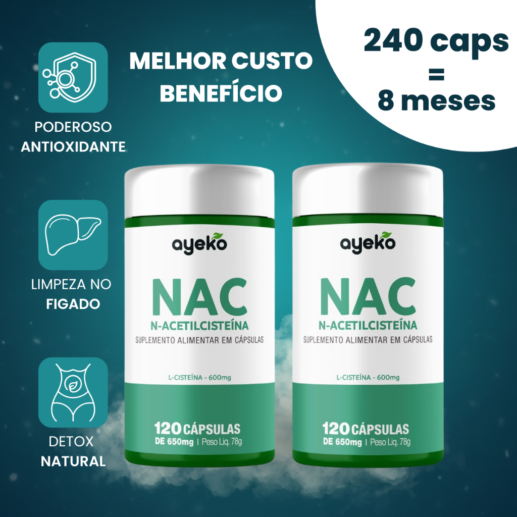 2X Nac N-acetilcisteína 600mg Alta Concentração Em 1 Capsula - 120 Capsulas Ayeko