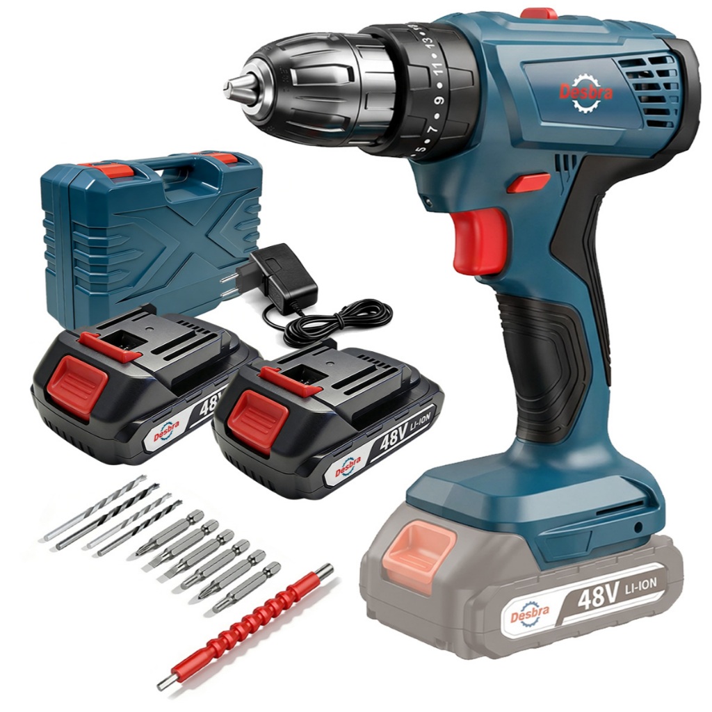 Kit Furadeira e Parafusadeira Profissional 48V Sem Fio com Brushless Sem Maleta 2 Baterias e Acessórios em Oferta na Shopee