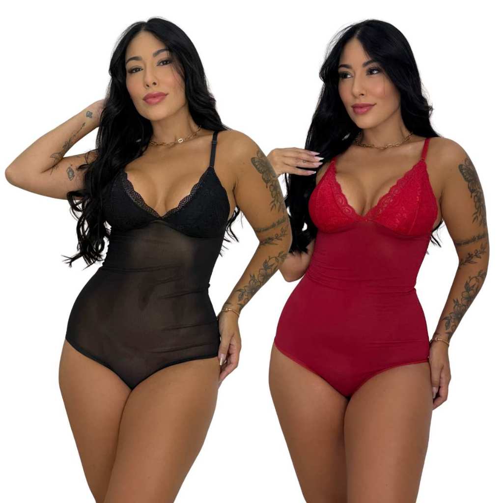 Kit 2 Body Feminino Lingerie Renda Compressão Algodão Macio Confortável Moda Noite Verão