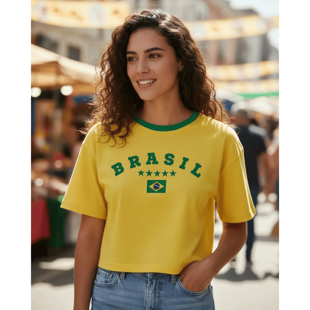 Cropped Oversized Feminino Brasil Copa do Mundo