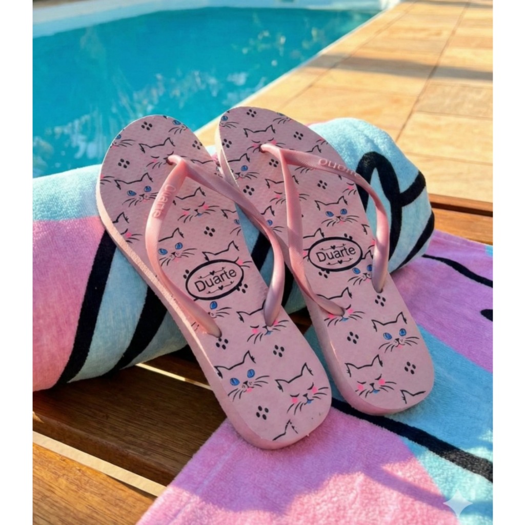 Chinelo Sandália Feminino Estampa Gatinho Olho Grego Slim Bico Redondo Adulto Verao Mais Vendidos