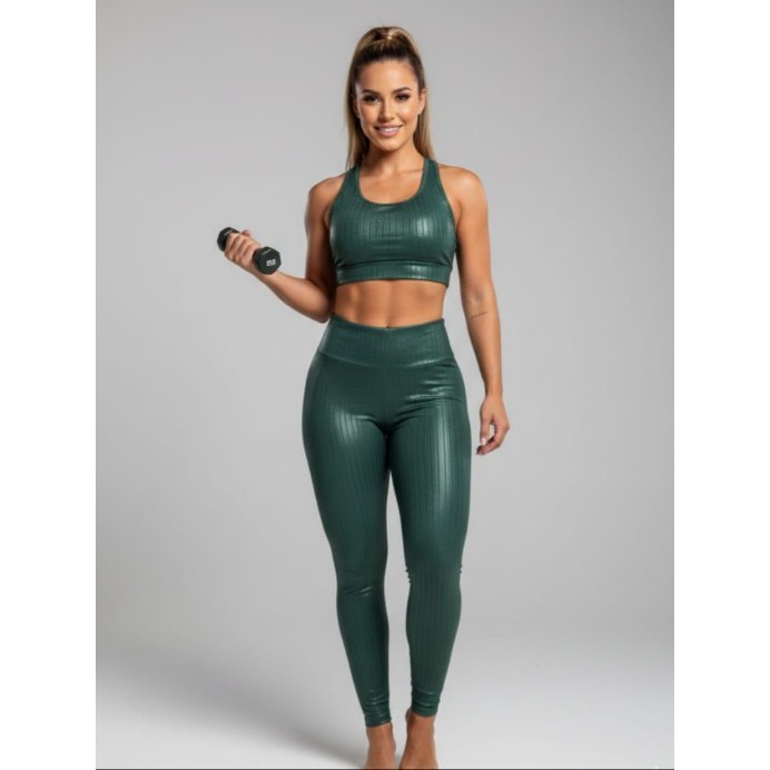 Conjunto Academia Treino Top e Calça Legging Feminino Fitness 3D Luxo Compressão