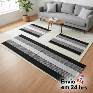 Jogo de Tapete e Passadeira Cozinha com 3 Peças Várias Cores Liso Listrado em Oferta na Shopee