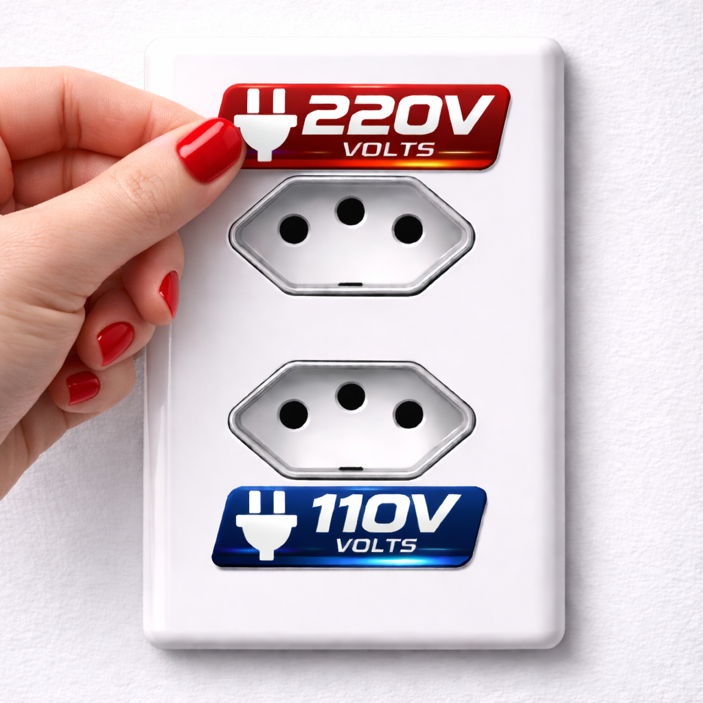 Adesivo para Tomada 110V e 220V – Identificador de Voltagem 3x1cm - Kit com 100 etiquetas em Oferta na Shopee