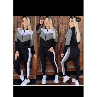 conjunto femenino inverno calça blusa manga longa malha crepé em Oferta na Shopee