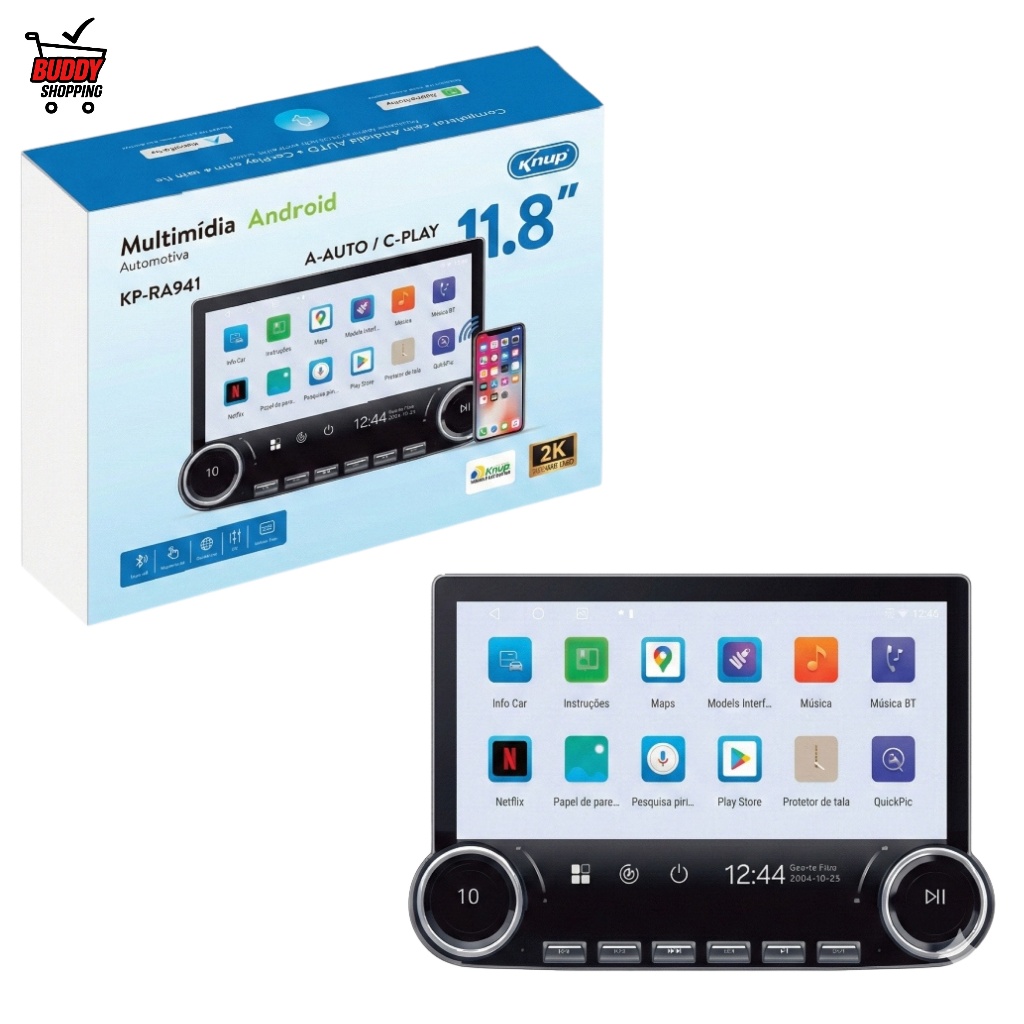 Central Multimídia Automotiva Knup 11.8" Android 14 CarPlay e Espelhamento Sem Fio KP-RA941 em Oferta na Shopee