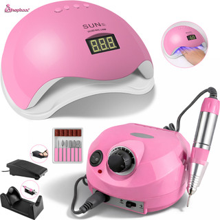 Kit Manicure Cabine Sun 5 LE UV 48w de Unhas Gel Acrigel Porcelana + Motor Porquinho Lixadeira Elétrica Profissional