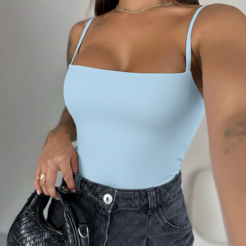 Body Collant Feminino Alçinha Básico Casual Decotado Tendência Moda Blogueira Tendência Verão.