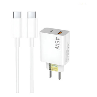 Carregador Celular Turbo 45w Duplo Usb-a + Usb-c Com Cabo Tipo C Turbo Power Nota Fiscal selo Anatel