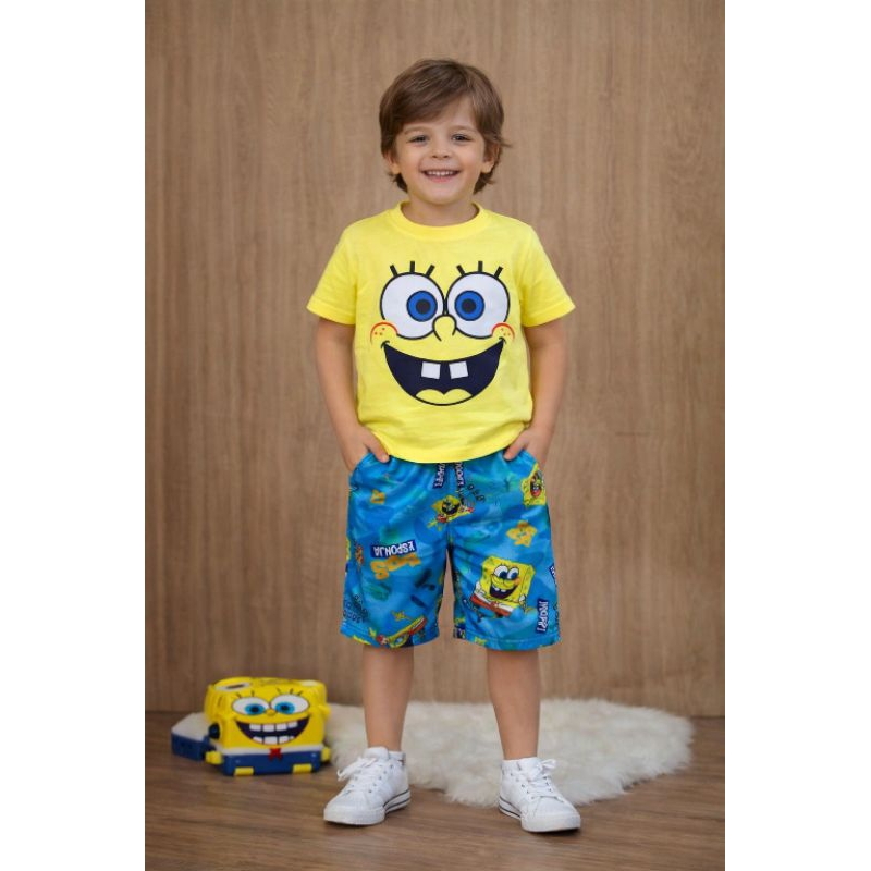 conjunto infantil menino do bob-esponja fantasia em Oferta na Shopee