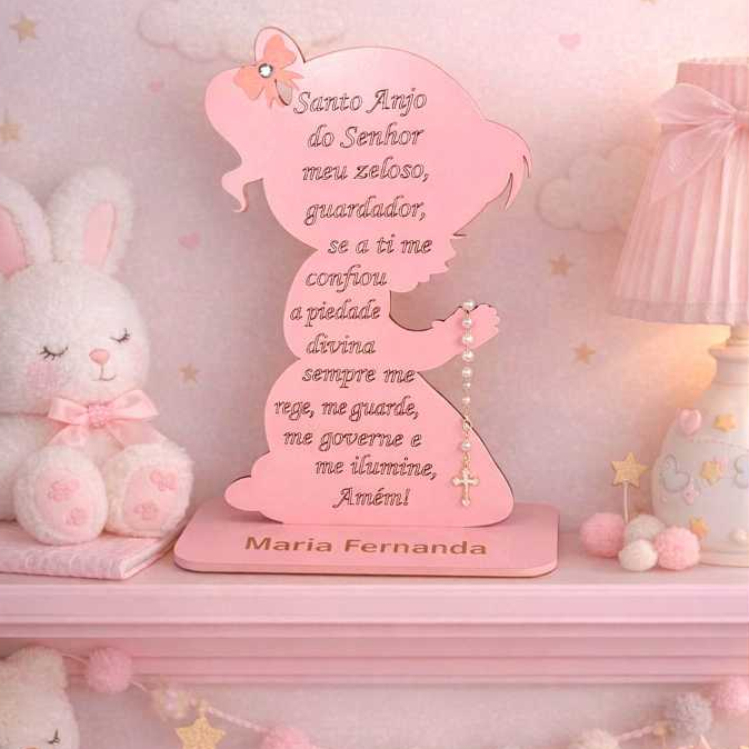 Enfeite de Mesa Menina Rezando com Oração Santo Anjo Personalizado — Batizado Nascimento Decoração Quarto Bebê em Oferta na Shopee