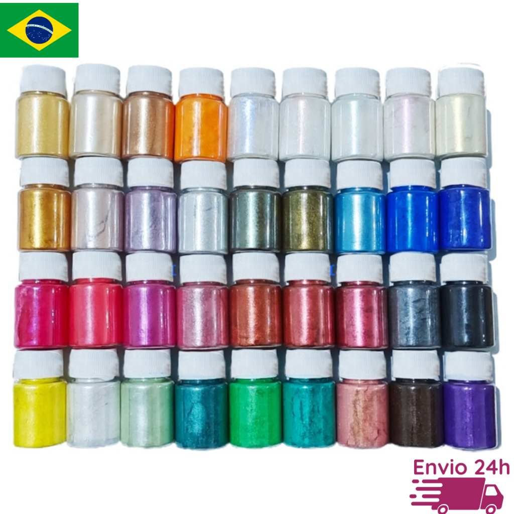 Kit 30 ou 10 Mica Perolada Natural Mineral em Pó Pigmentação Artesanato Resina epóxi Jóia Acessórios