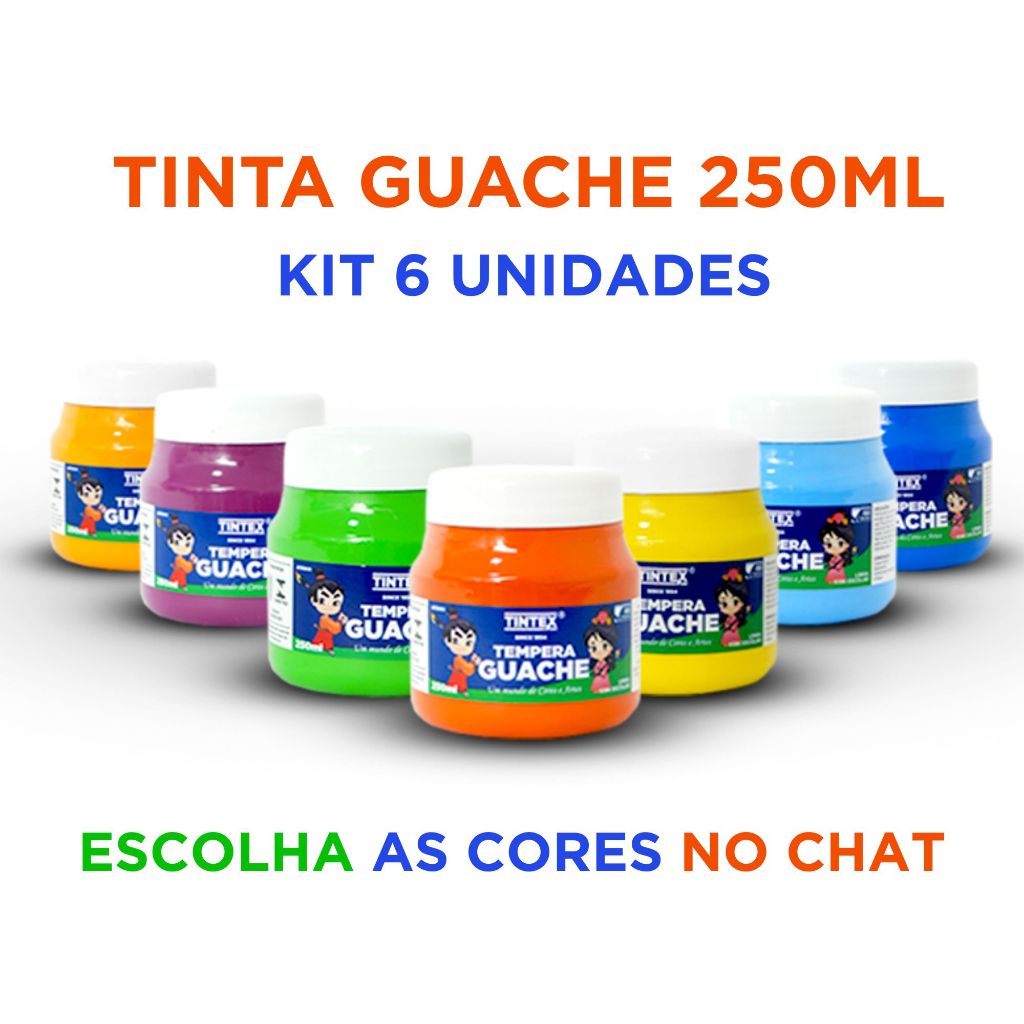Kit c/6 Tinta Guache 250ml - TINTEX [Escolha a cor pelo chat]
