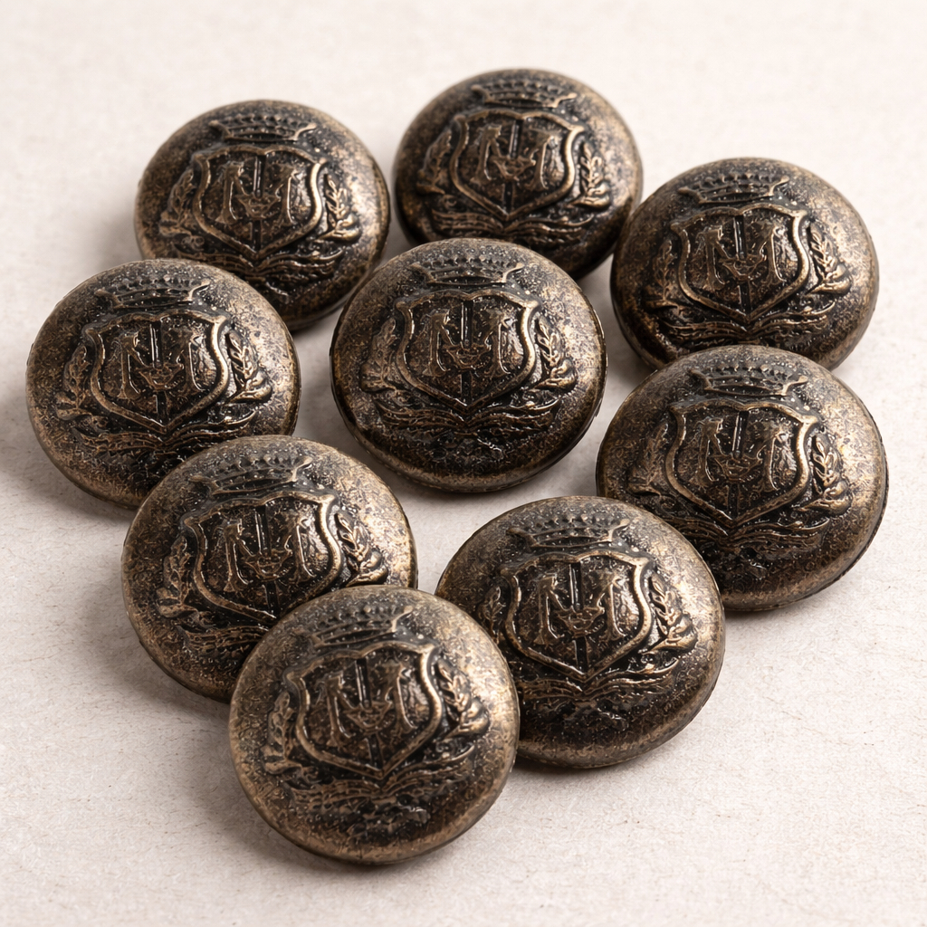 Kit 10 Botões Brasão Metálico Dourado N°28 18mm com Pé Para Roupas