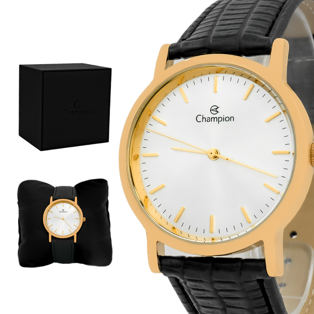 Relógio Champion Masculino Dourado Pulseira Couro Ch22608m